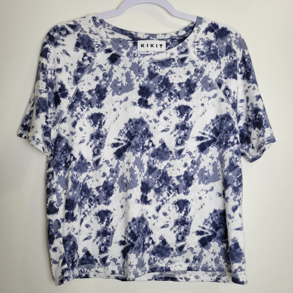 Kikit Blue White Tie-Dye Short Sleeve Basic Cozy Comfy Tee S